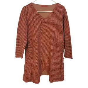 Cut Loose Womens XL Tunic Top‎ Rust Terracotta Striped Asymmetrical V-Neck Knit